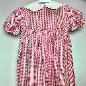 Red and White Checkered Puff Sleeve Dress